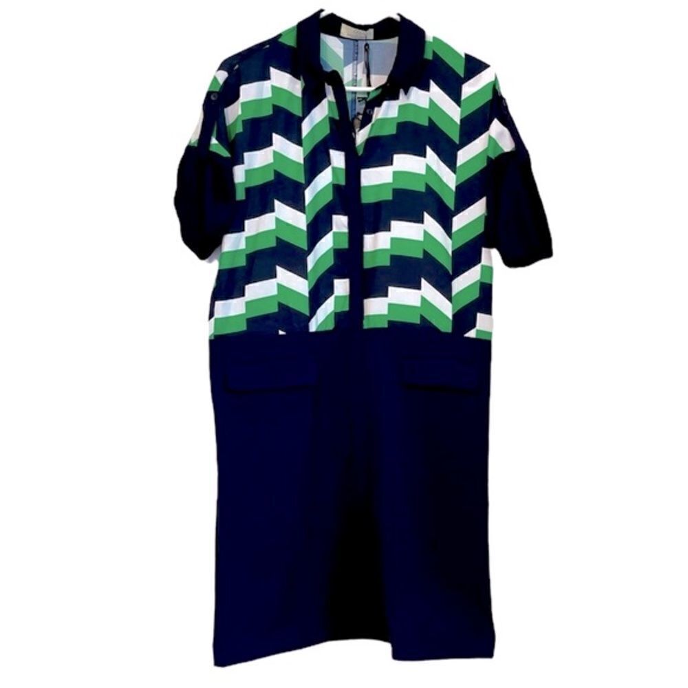 CUBIC EXPERIMENTAL FASHION Blue Short Sleeves Pockets Dress.Size L